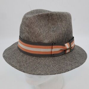 Stetson Fedora Hat Mens Medium Grey Woven Striped Band Trilby Sun Hat